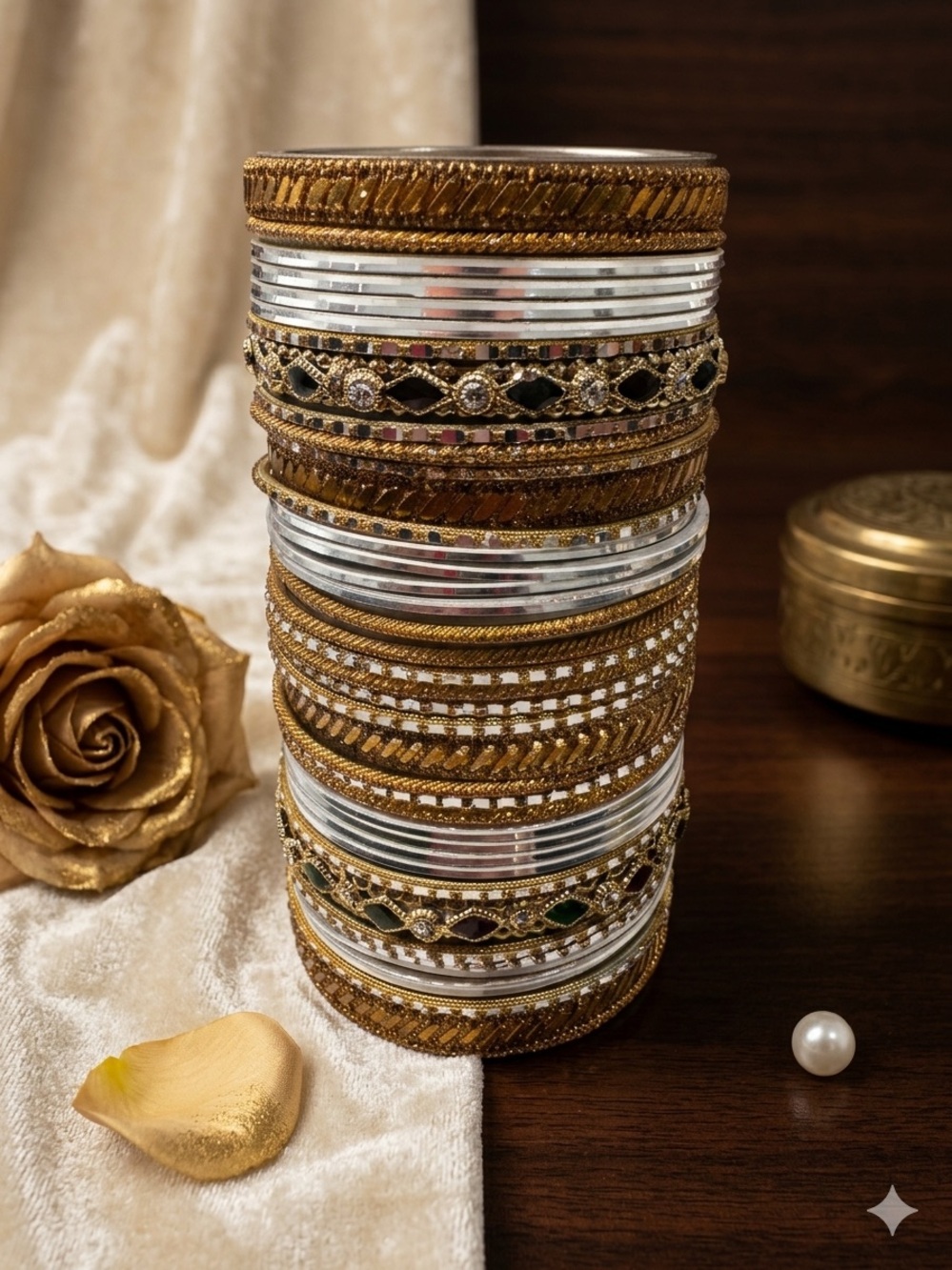 Gold and Silver Stacked Metal Bangles Bracelet Set